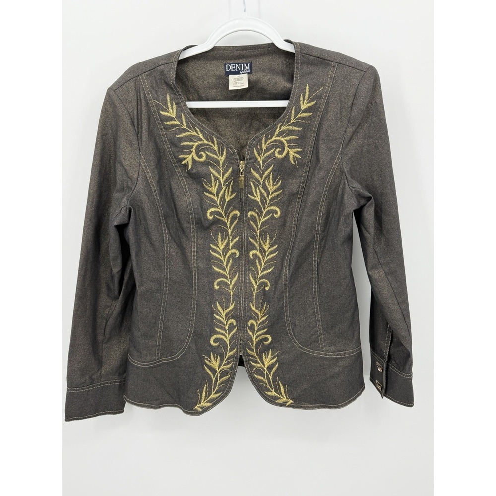 Denim By Milano Women's Denim‎ Blazer With Gold Embroidery Size 12